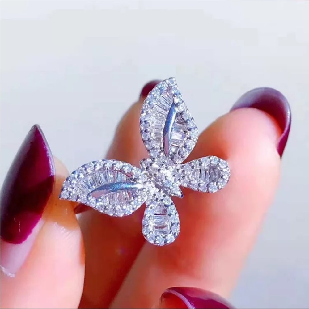 New Beautiful Butterfly 925 Silver Diamond Ring - Picture 5 of 6